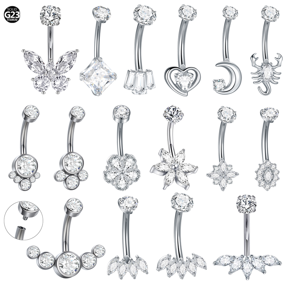 Belly Bar Titanium - 1Pc Titanium Zircon Belly Ring Navel