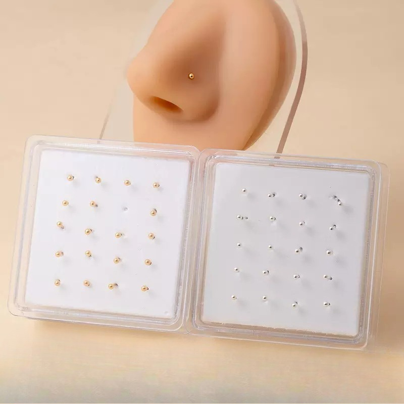 Body Jewelry Storage - Silver Jewelry Box Nose Studs Round