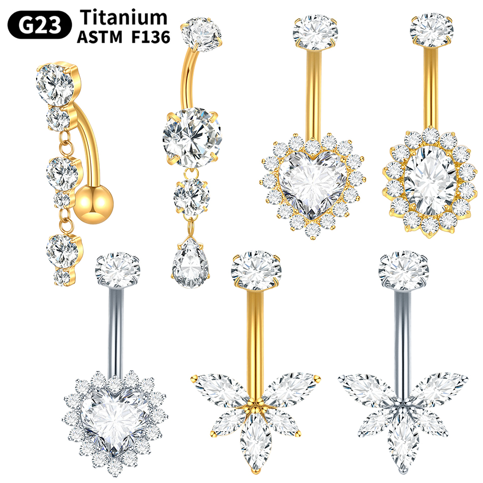 Belly Bar Titanium - 1PC Titanium Navel Piercing14G Cubic Zirconia