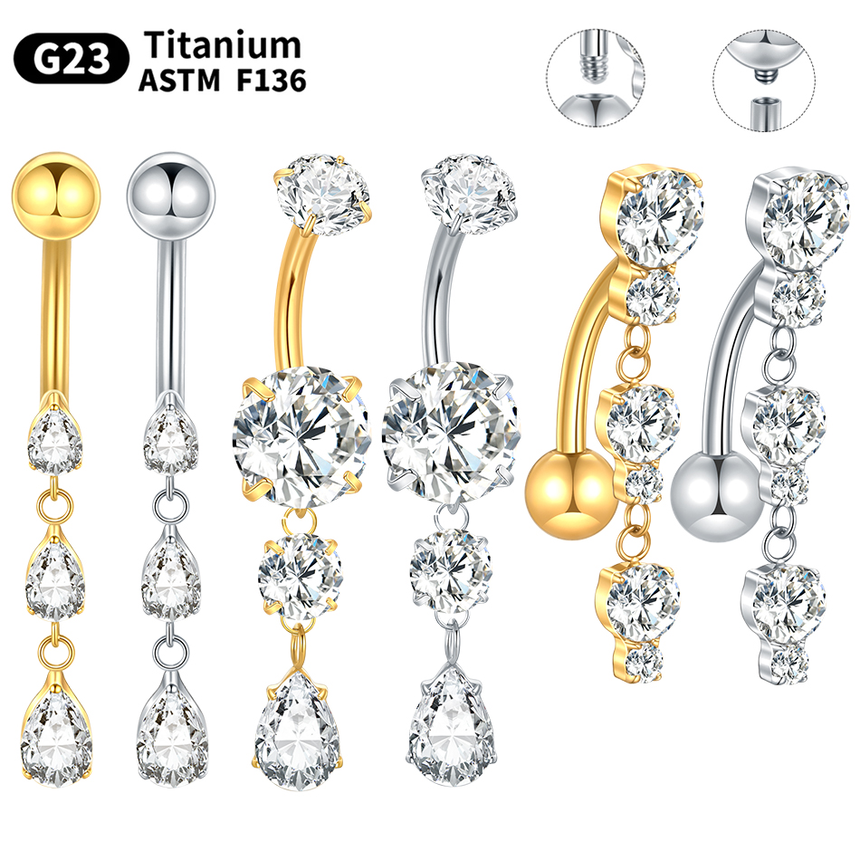 Belly Bar Titanium - 1/5Pcs ASTM F136 Titanium 14G Dangle