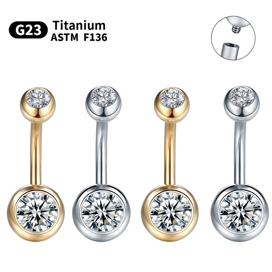 Belly Bar Titanium - 1PC G23 Titanium 14G Gold Color