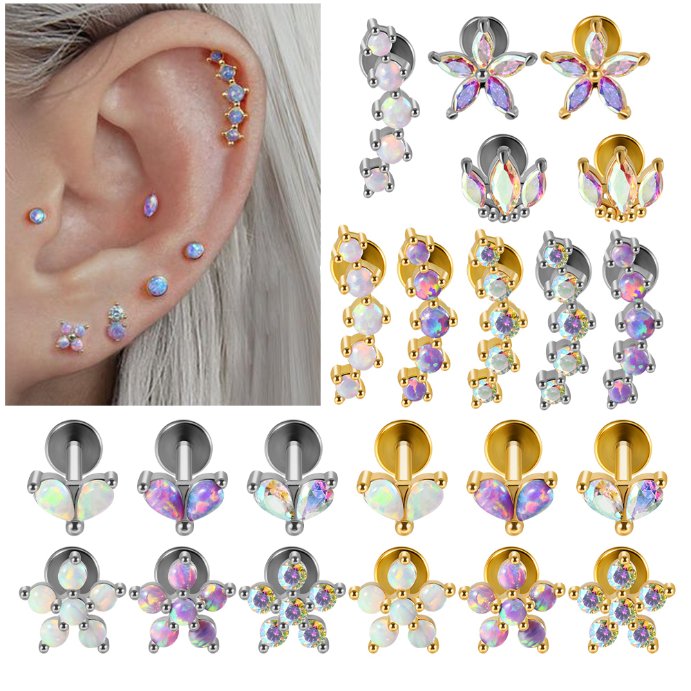 Body Jewelry Labret - 1PC Stainless Steel Opal Flower Ear