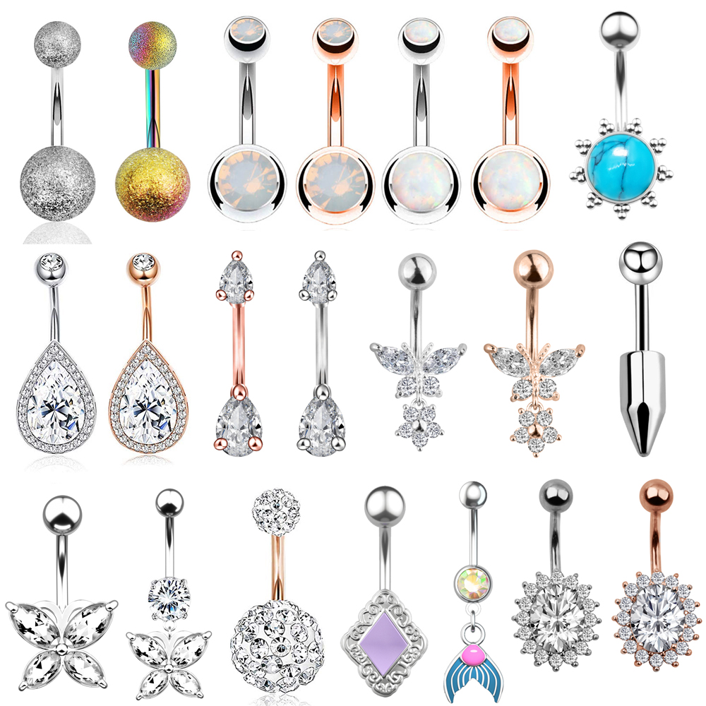 Belly Bar Titanium - 14G Curved Butterfly Series CZs Belly