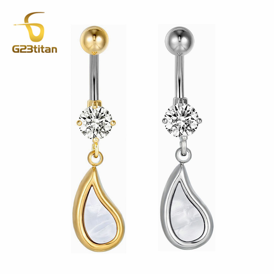 Belly Bar Titanium - Elegant Stainless Steel Water Drop Shell
