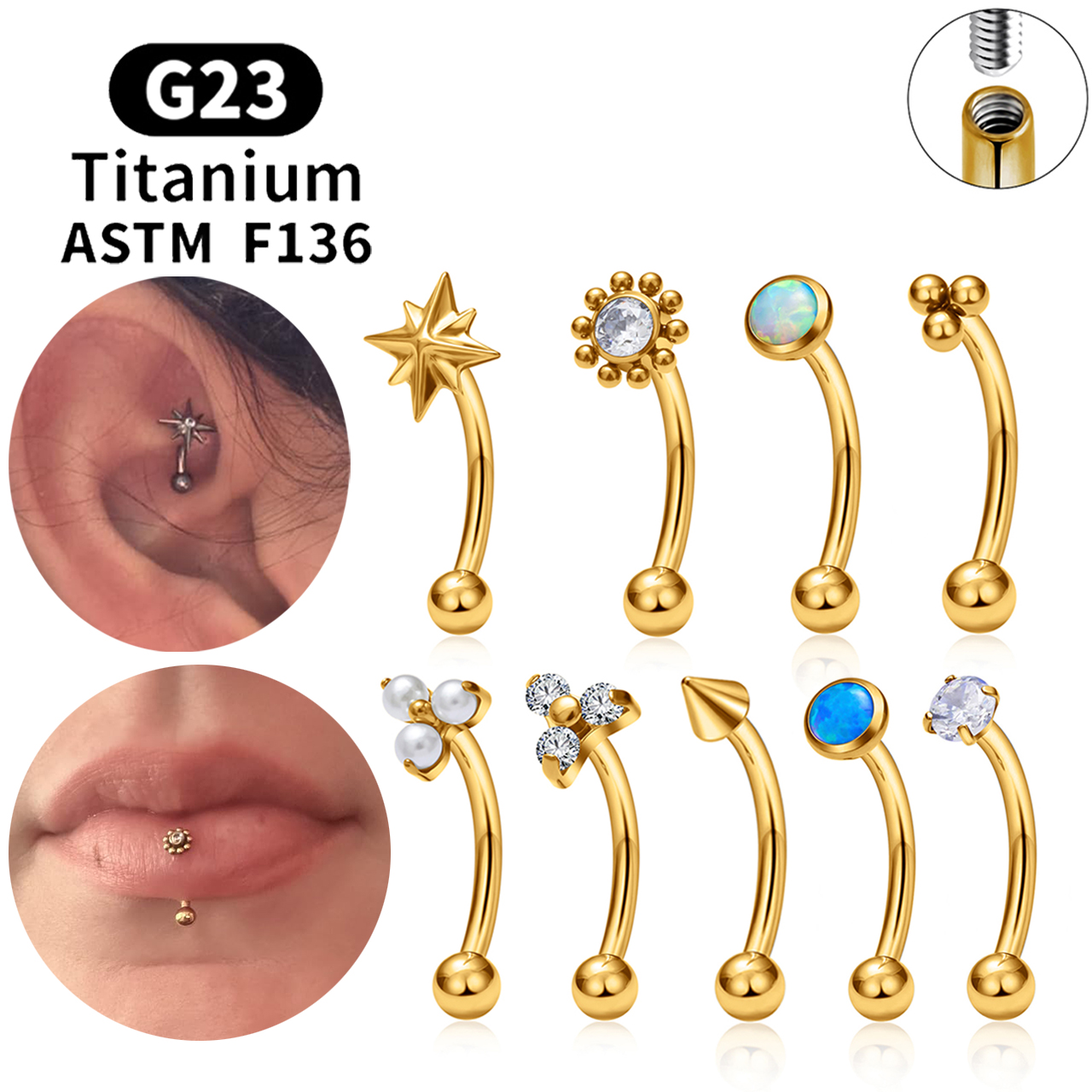 Belly Bar Titanium - ASTM F136 Titanium Hexagram Rook Earring