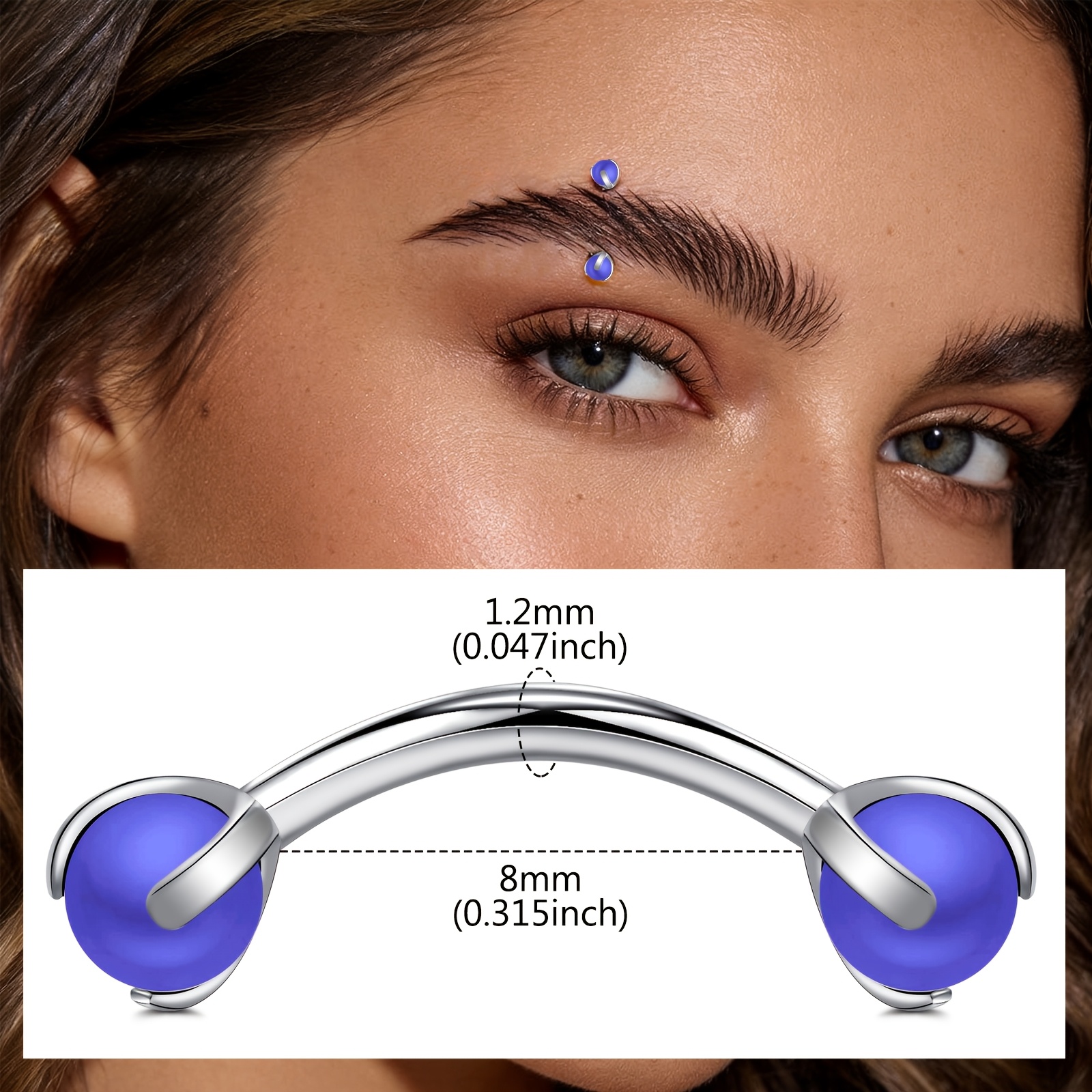 Body Jewelry Measurements - Curved Barbell with Faux Pearl for