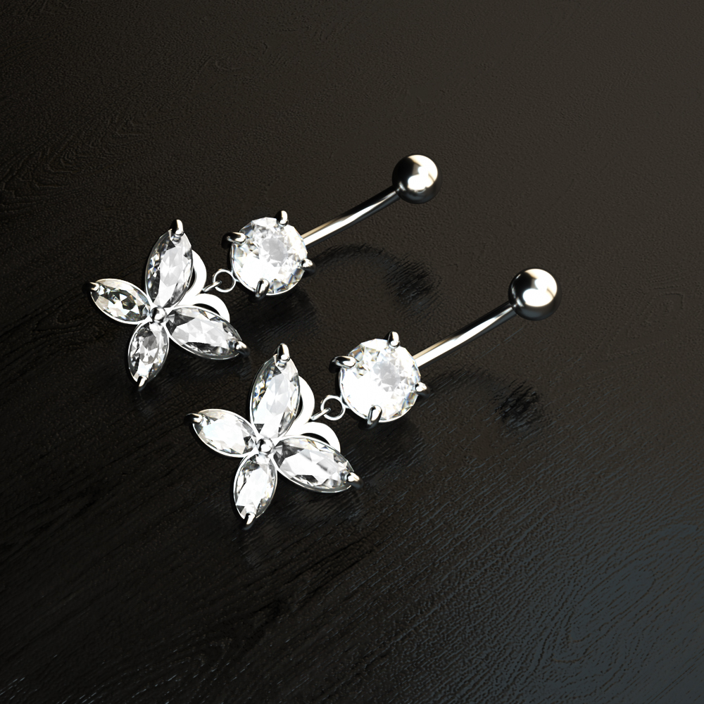 14G Curved Butterfly Series CZ - огляд і ціна Belly Bar Titanium
