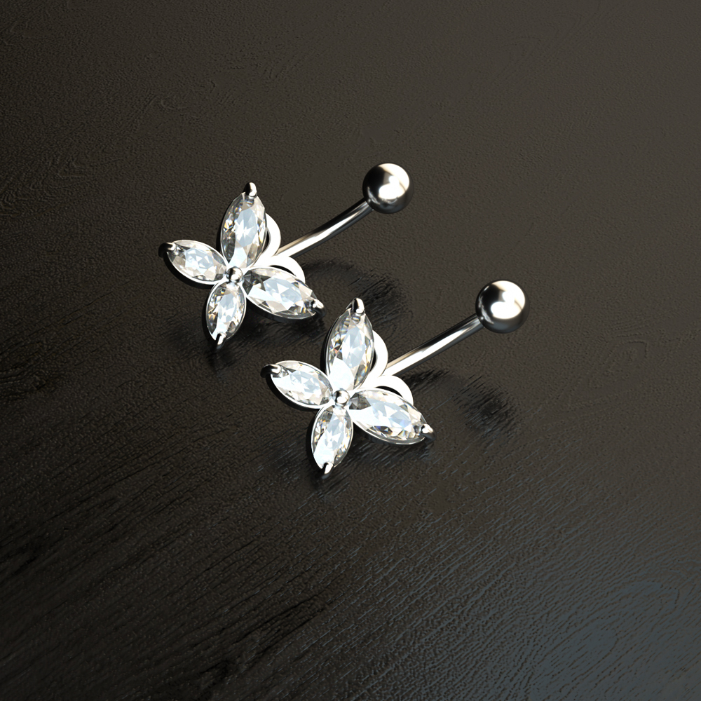 14G Curved Butterfly Series CZ - огляд і ціна Belly Bar Titanium