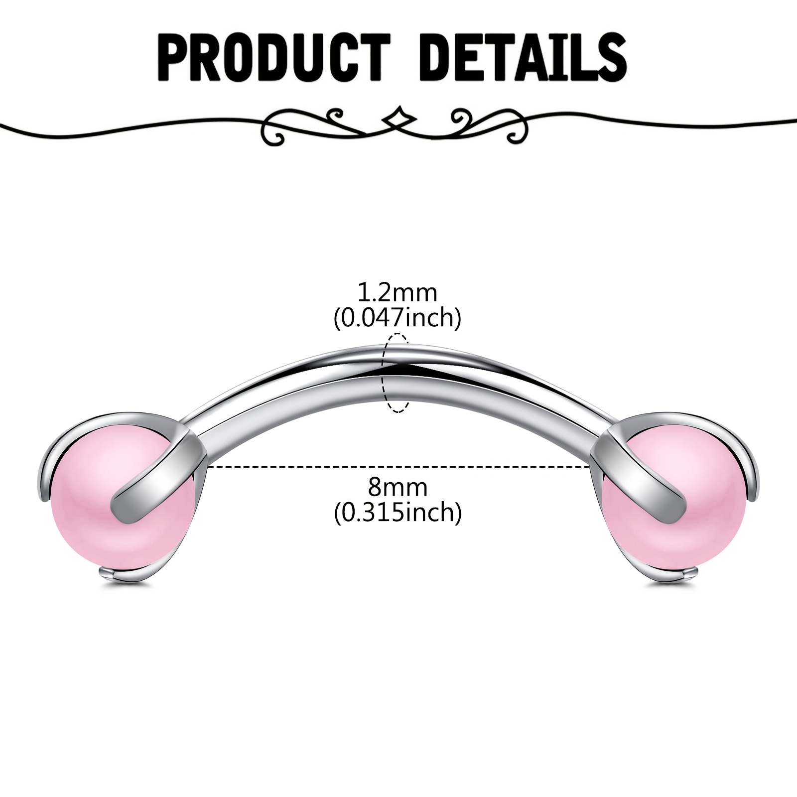 Curved Barbell with Faux Pearl - огляд і ціна Body Jewelry Measurements